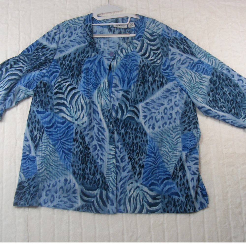 Aparenza Blouse Womens 3X Blue Excellent Abstract Animal Print 3/4 Sleeve Top